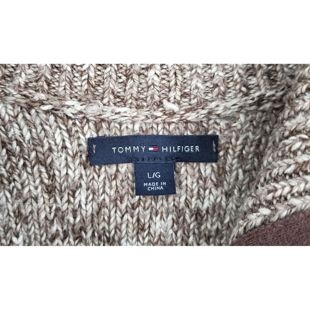 Tommy Hilfiger Women's Large Pullover 1/4 Zip Mock Neck Sweater Heathered Brown